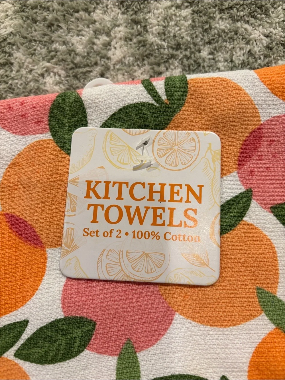 Colorful Citrus Kitchen Towels Set of 2 Oranges Grapefruit Print NWT Cotton